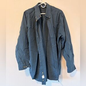 IZOD Men's XL Blue & Green Plaid Button Down Shirt 100% Cotton Long Sleeve